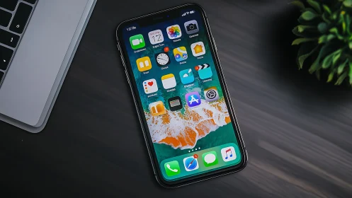iPhone Home Screen Display with Apps and Desktop Setup