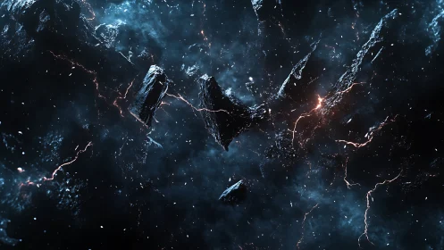 Shattered nebula stones ignite quiet storms between stars.