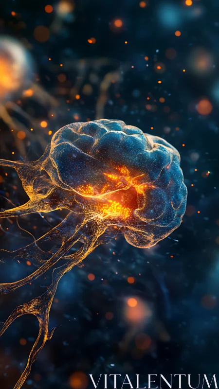 Digital rendering shows neural brain network with energy flow