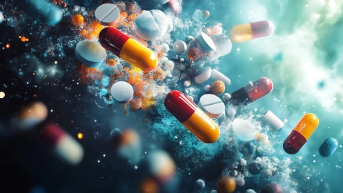 Pharmaceutical capsules in turbulent microgravity dispersion field.