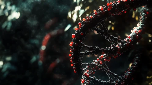 Macro helix structure with particulate red nodes in shallow depth