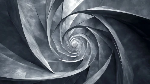 Spiraling metallic tunnel draws the eye toward a calm center