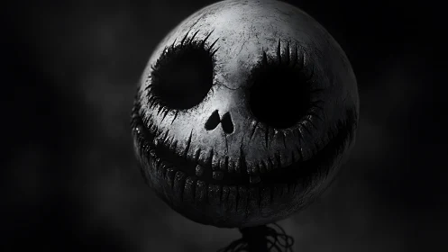 Charming skeletal grin glows softly in the shadowy dark