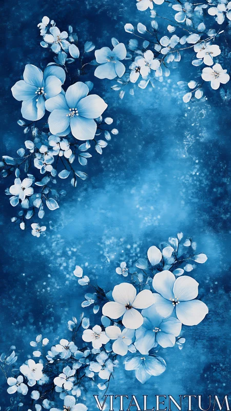 White Blossoms Float Deep Blue Dreamscape