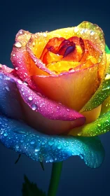 Rainbow Rose with Dew Drops, Luminous Petals.