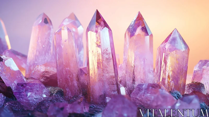 Radiant pink crystal cluster glowing in dreamy soft light.