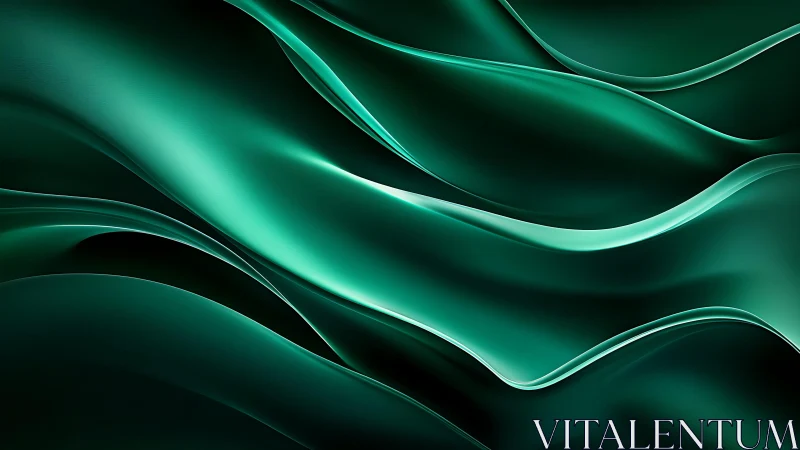 Flowing Emerald Waves Abstract Digital Art in Glossy Style.