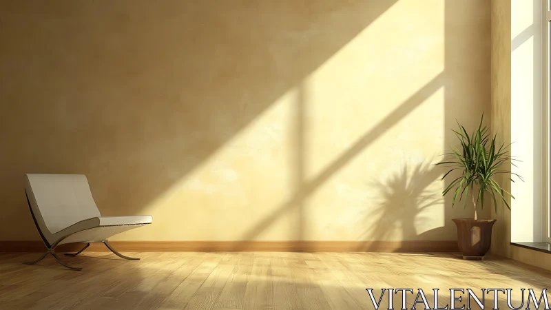 Minimalist lounge corner absorbs warm afternoon light.