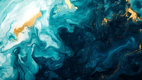 Oceanic teal currents swirl with luminous gold accents.