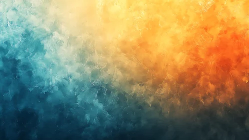 Abstract blue and orange gradient painting with textured brushstrokes.