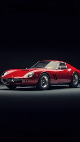 Radiant red classic sports coupe rests in dramatic studio light