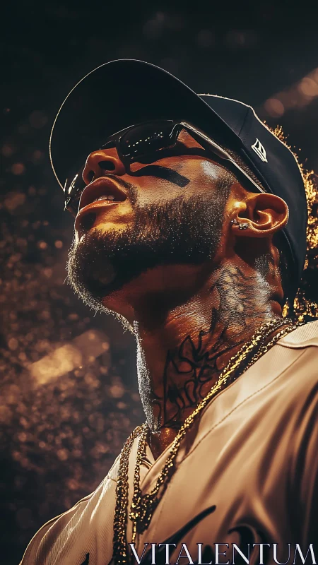 Photorealistic sports portrait under dramatic stadium lights.