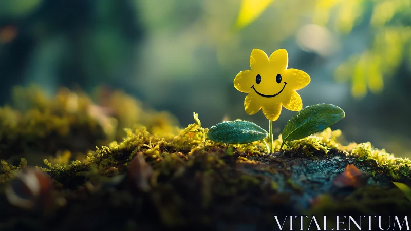 Smiling Flower Friend in Mossy Garden Glow.