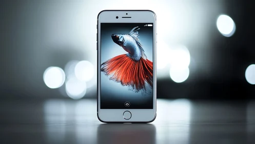 White iPhone 6 Displaying Betta Fish with Red-Orange Fins