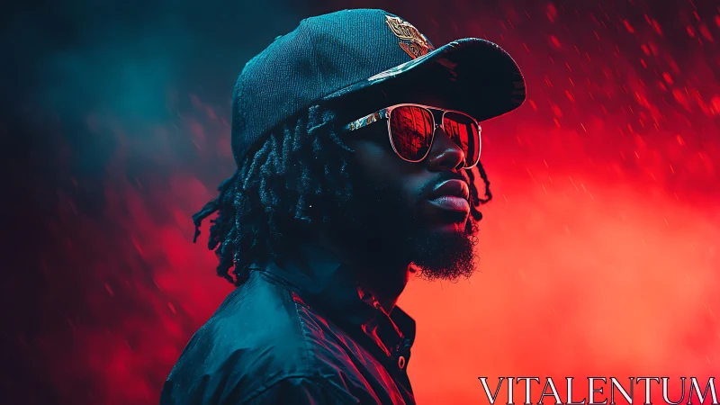 Chromatic neon portrait with dynamic red-blue rim lighting.