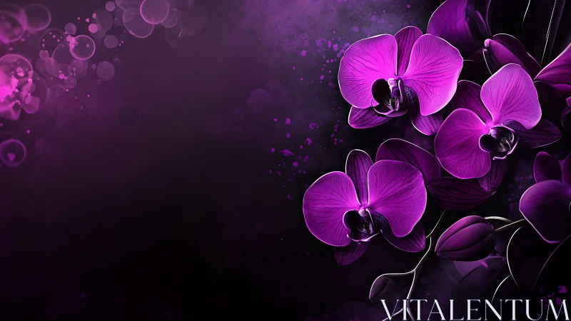 Vibrant Purple Orchids Glowing in Elegant Darkness.