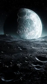 Lunar horizon with cratered foreground and illuminated terminator