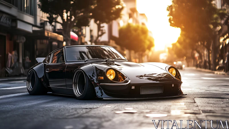 Midnight street samurai: low-slung classic in molten sunset.