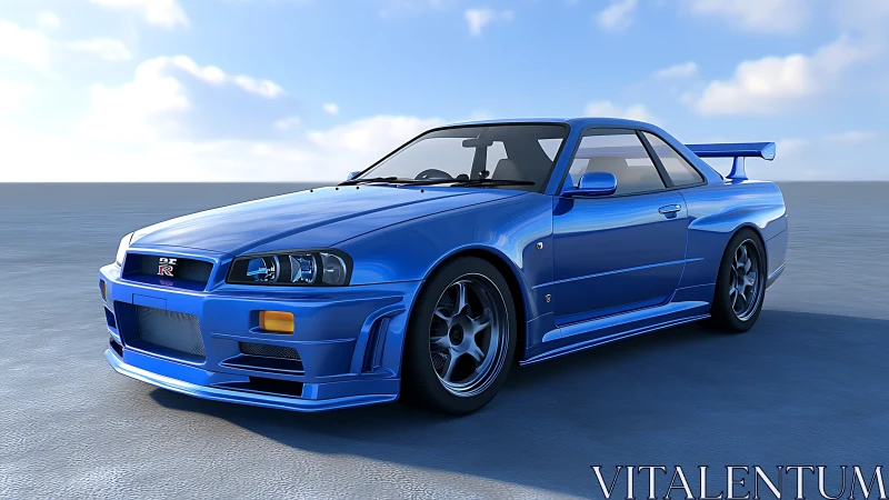 Bold blue sports car gleams under a bright open sky