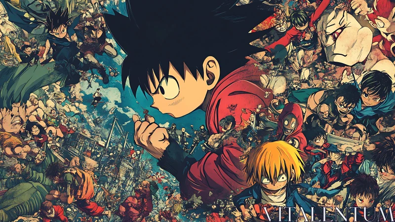 Explosive anime heroes charge through a chaotic battle scene