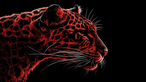 Red Leopard Head Portrait Against Black Background.