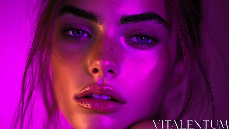Neon-lit close portrait under vivid magenta glow lighting.