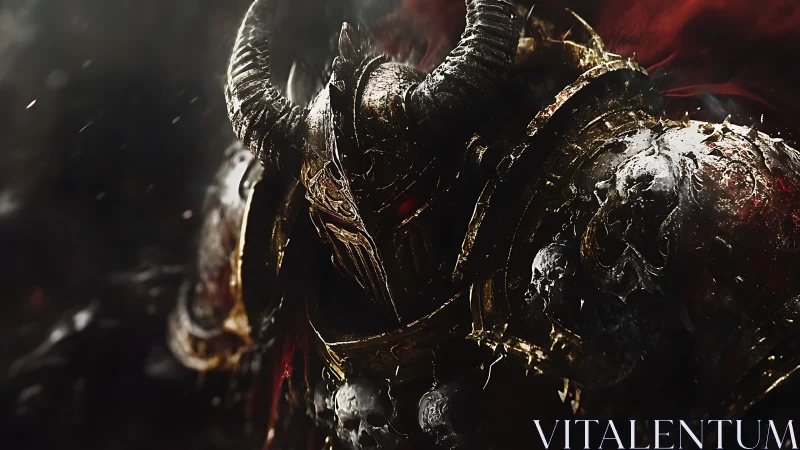 Horned warlord advances through embers in molten armor.