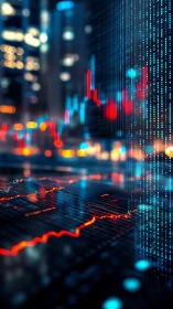 Digital financial market chart with data streams at night.