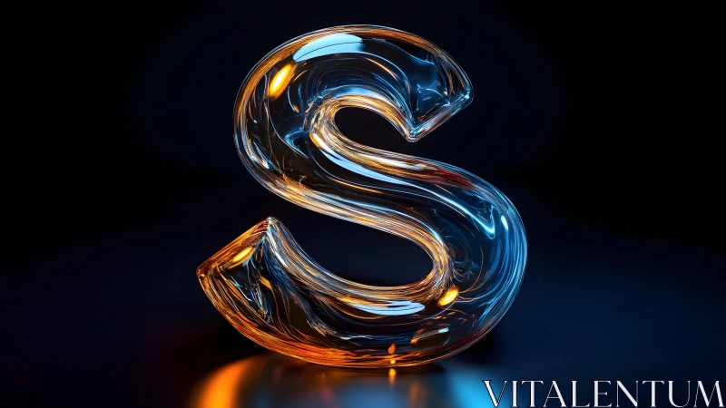 Glossy Glass Letter S in 3D with Orange and Blue Highlights.