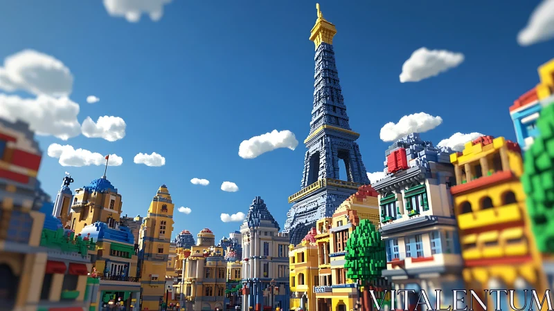 Detailed LEGO Paris skyline with Eiffel Tower under clear sky