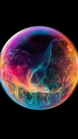 Chromatic soap sphere with nebula-like swirling pigments.