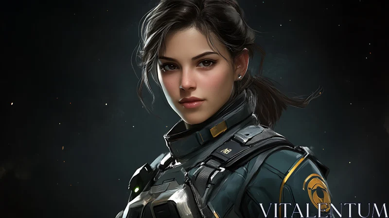 Galactic officer portrait in tactical exosuit lighting study.