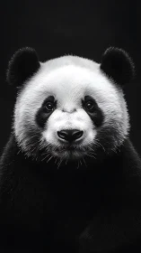 Monochrome close-up rendering of panda face in soft light.