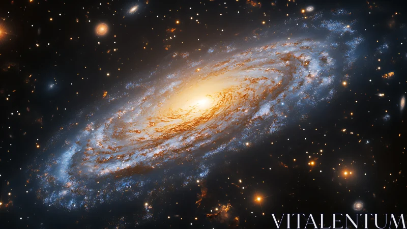 Spiral galaxy ignites a golden storm in the deep cosmos.