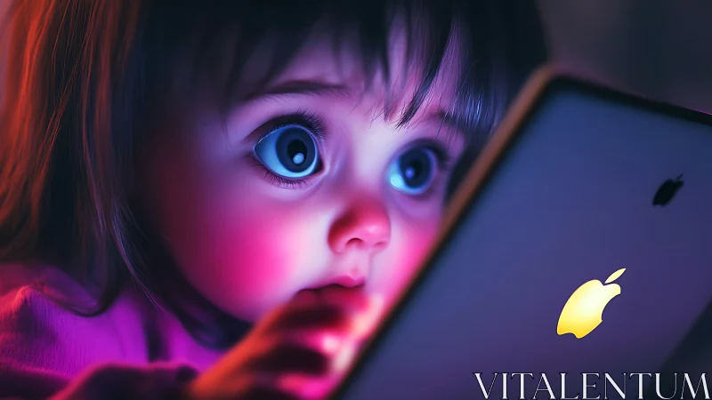 Child Mesmerized by Smartphone Neon Glow.