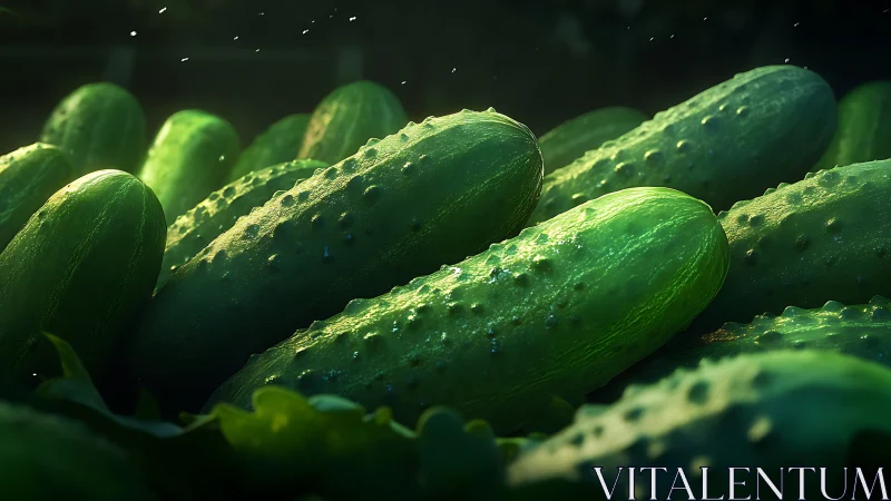 Macro study of dewy cucumbers under cinematic backlighting