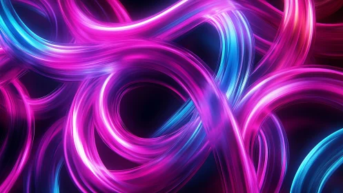 Interwoven neon light trails in pink and cyan gradients.