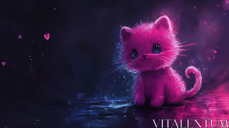 Neon Pink Kitten in Cyberpunk Atmosphere.