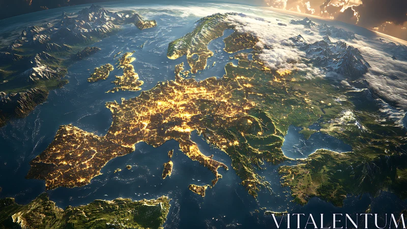 Glowing night lights gently tracing the heart of Europe.