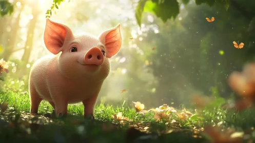 Sunny forest stroll with an irresistibly cute baby piglet.