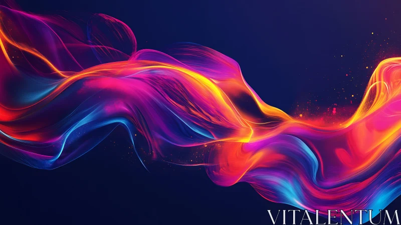 Neon gradient light waves in fluid motion on deep indigo field