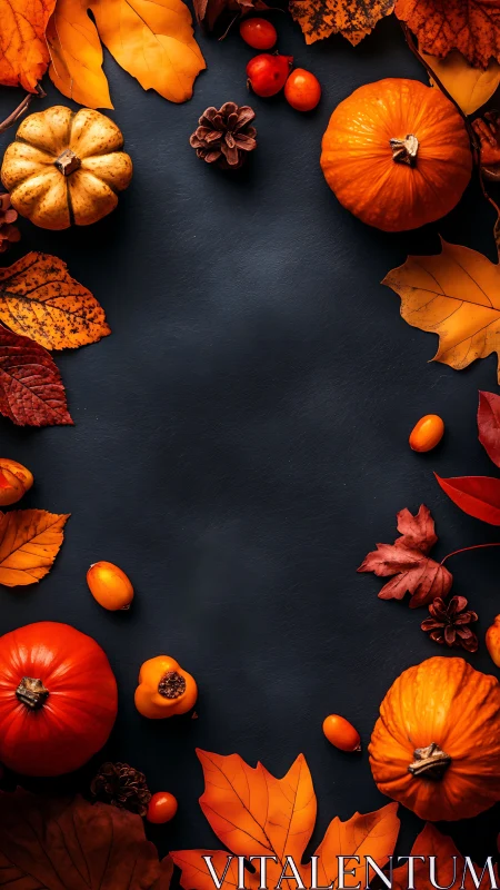 Autumn pumpkins frame contrast rich navy background.