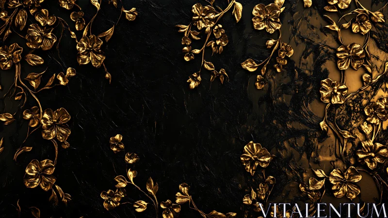 Gilded midnight blossoms climbing across molten shadowed walls.
