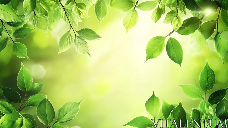 Sunlit deciduous leaves framing soft bokeh forest light