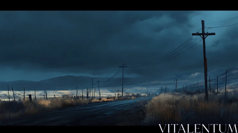 Storm-worn highway drifts beneath a brooding winter sky.
