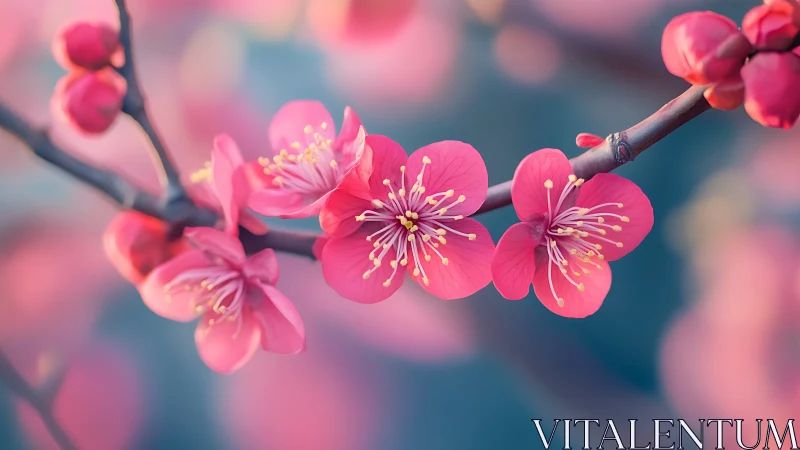 Magenta Plum Blossoms with Selective Focus Depth.