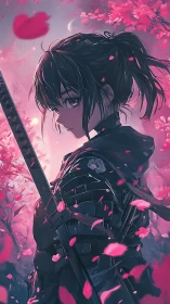 Petalstorm Ronin Girl beneath a twilight sakura sky.