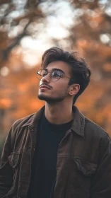 Shallow-depth autumn portrait with soft bokeh and warm backlight