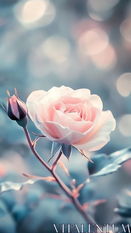Soft-Focus Botanical Study: Pink Rose Bloom with Bokeh Depth Field.
