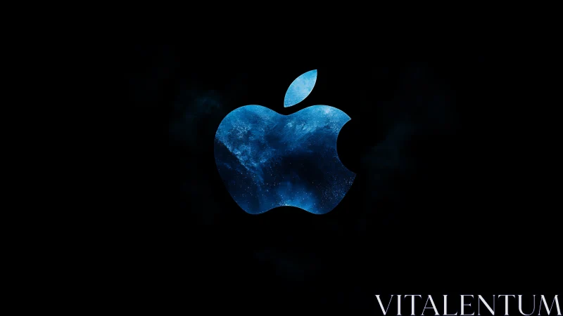 Glowing blue apple emblem floats in a deep cosmic void